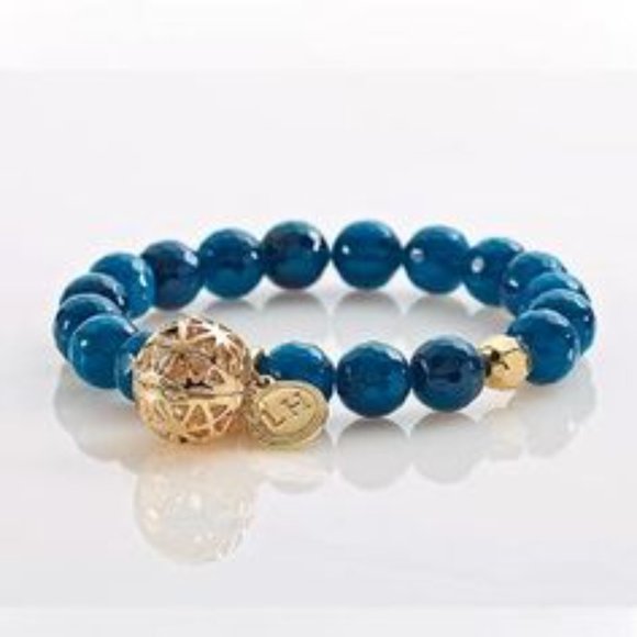 💙Set/2 Beaded Gem Stone Stretch Bracelets Blue/Grey - Picture 7 of 8